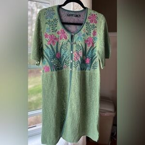 Gudrun Sjoden Green Floral Cotton Button-Front Cardigan Excellent Condition Sz S